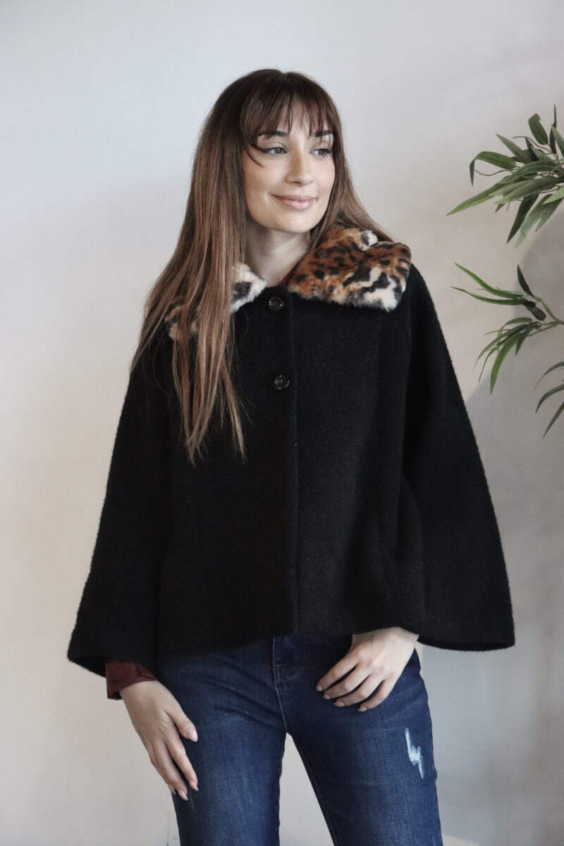 Animal Print Fur Collar Cape