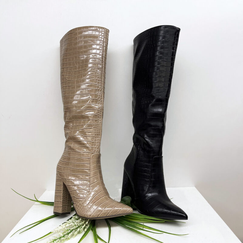 Snake Textured High Heel Boots