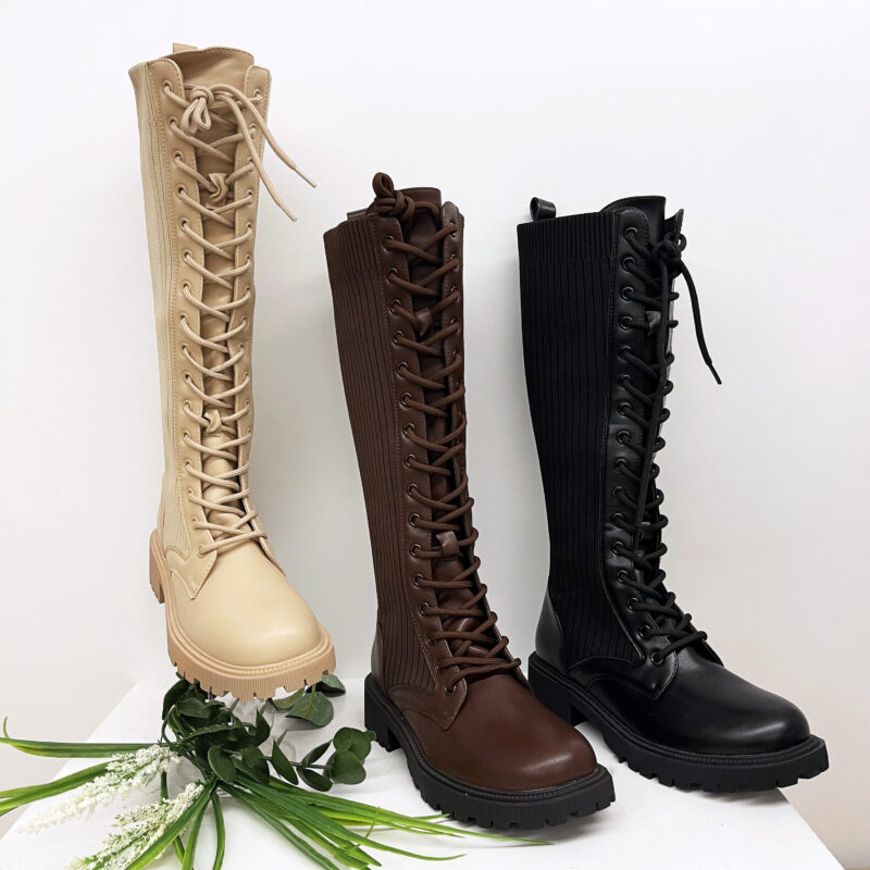 Lace Fitted Flat Boots