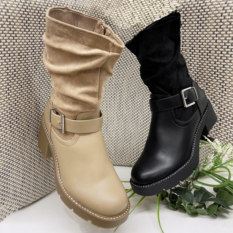 Semi Suede & Semi Faux Leather Boots