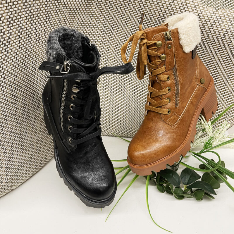 Faux Leather Fur Top Block Winter Boots