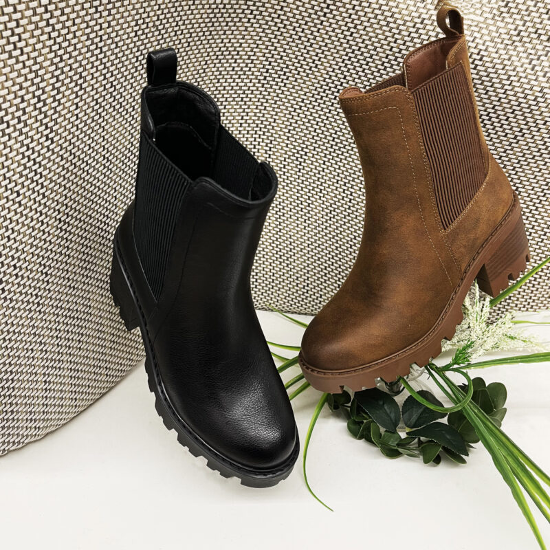 Faux Leather Slip On Boots