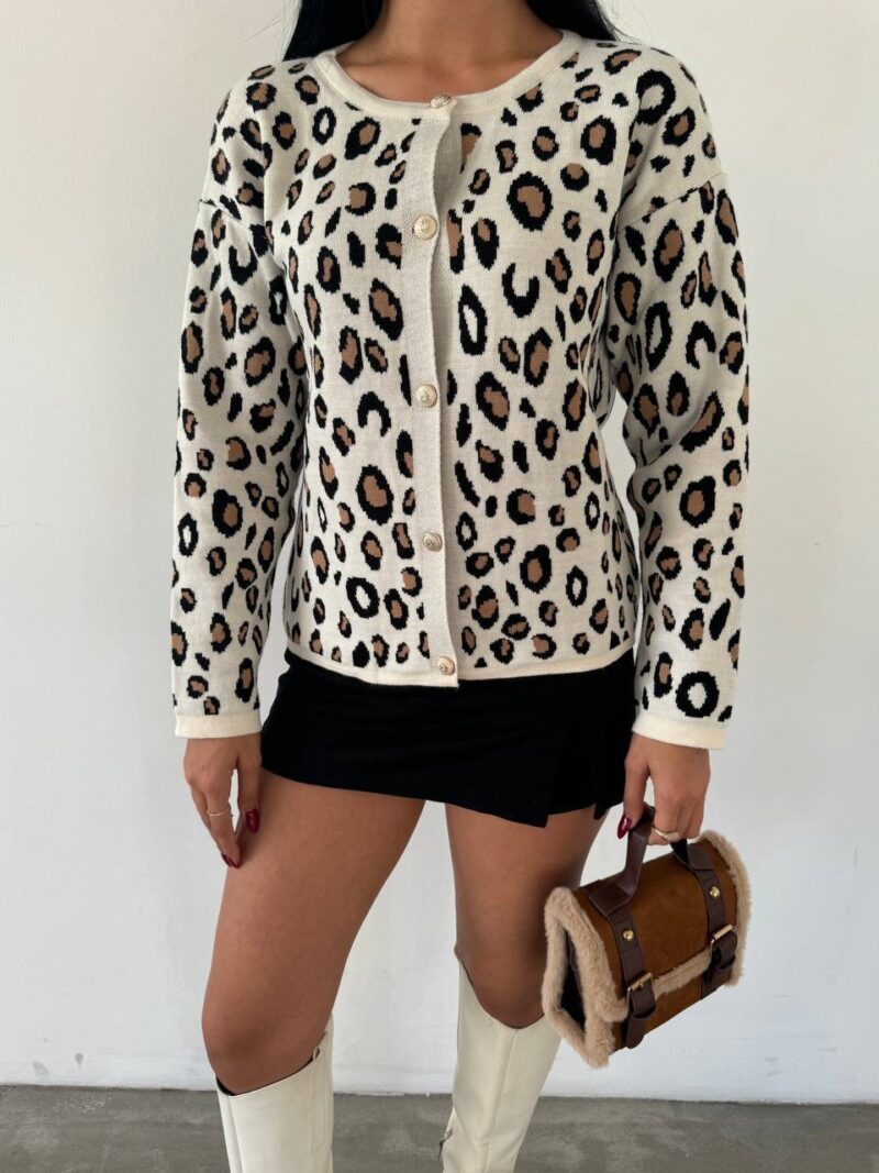 Animal Print Gold Button Cardigan