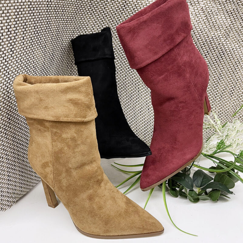 Suede Above Ankle Pencil Boot Heels