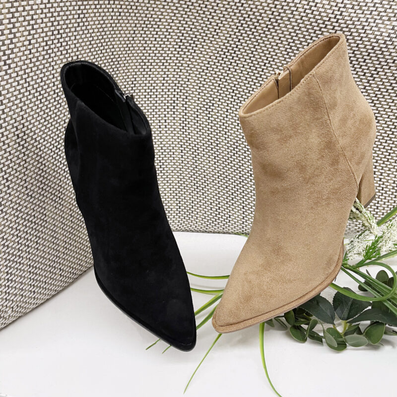 Pointy Suede Blook Heel Boots