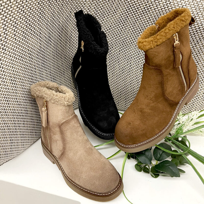 Flat Wool & Suede Ankle Boots