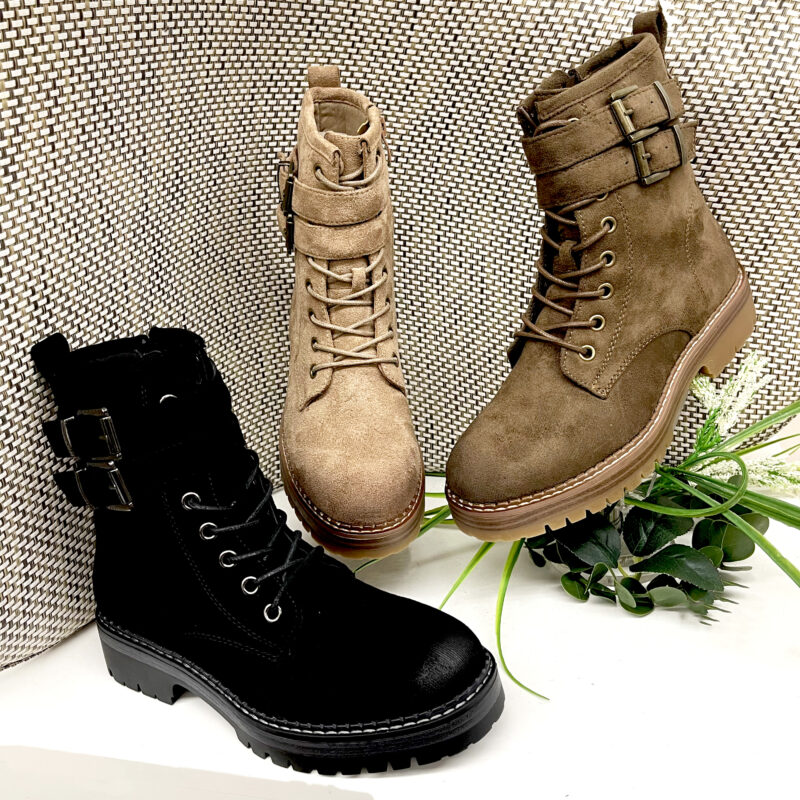 Double Buckle Suede Flat Boots