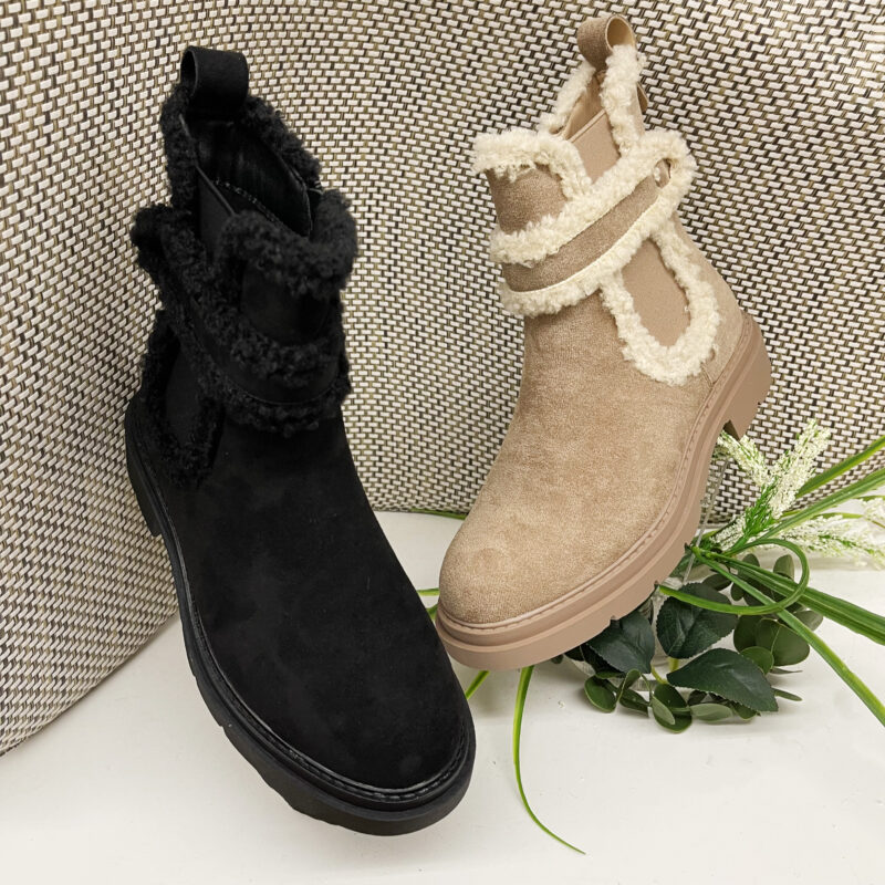 Suede & Wool Flat Ankle Boots