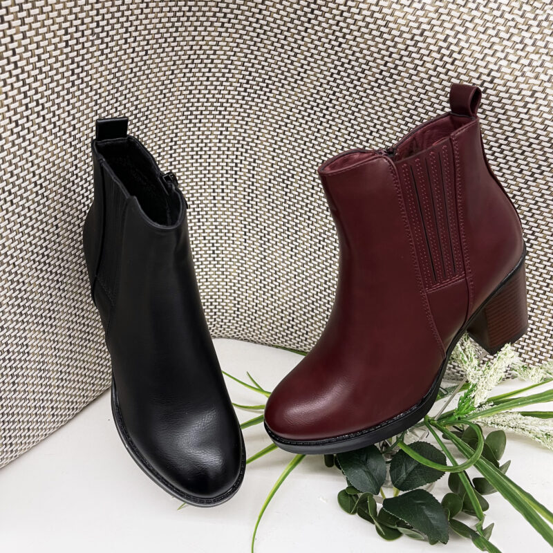 Faux Leather Ankle Block Heel Boots