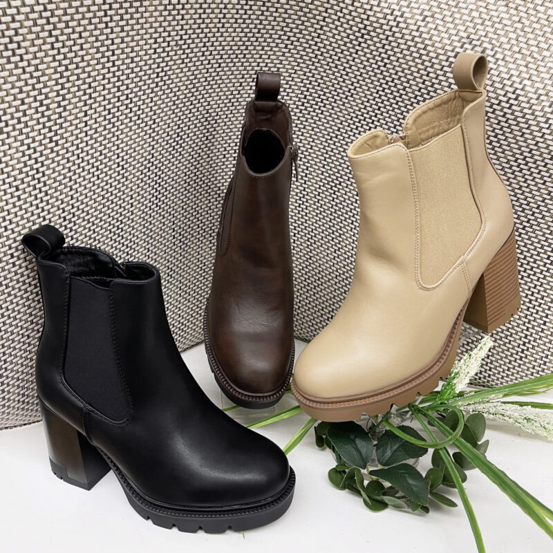 Faux Leather Ankle Block Heel Boots