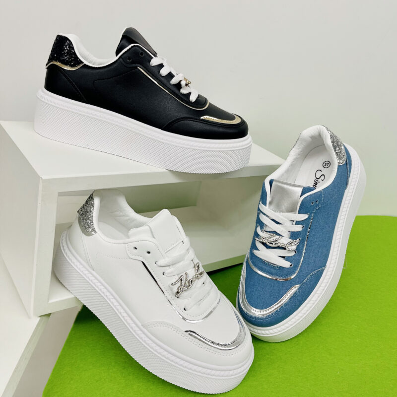 Love Lace Chain Glitter Platform Trainers