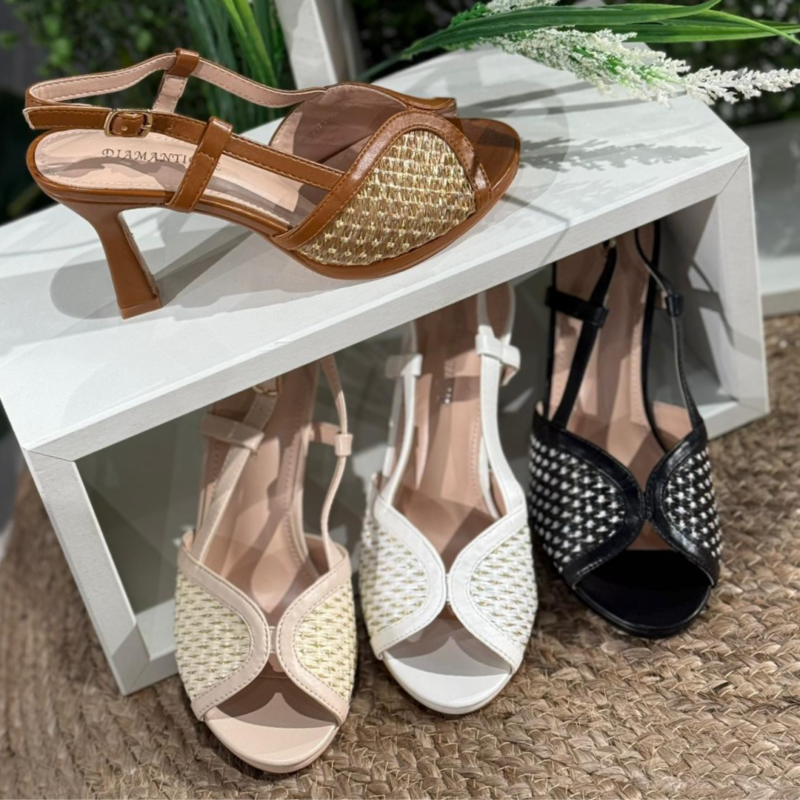 Straw Textured Heel Sandals