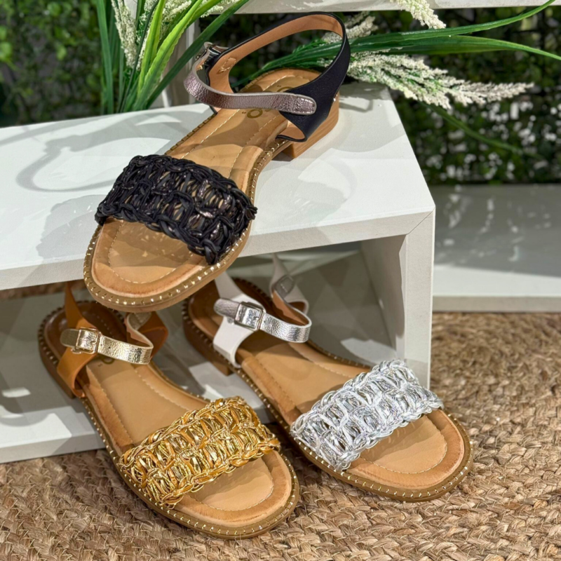 Straw Textured Flat Sandals