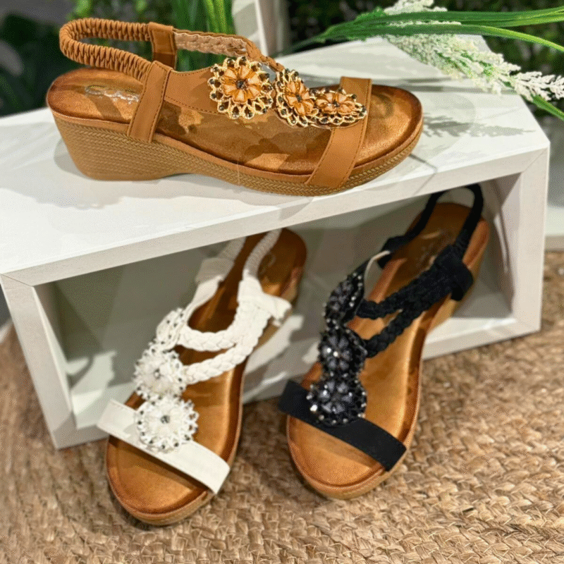 Wedge Sandals with Flower Designs