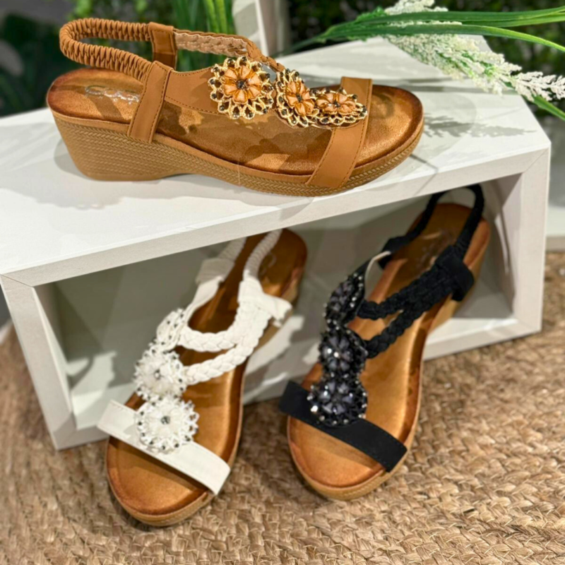 Open Sandals with Flower Designs
