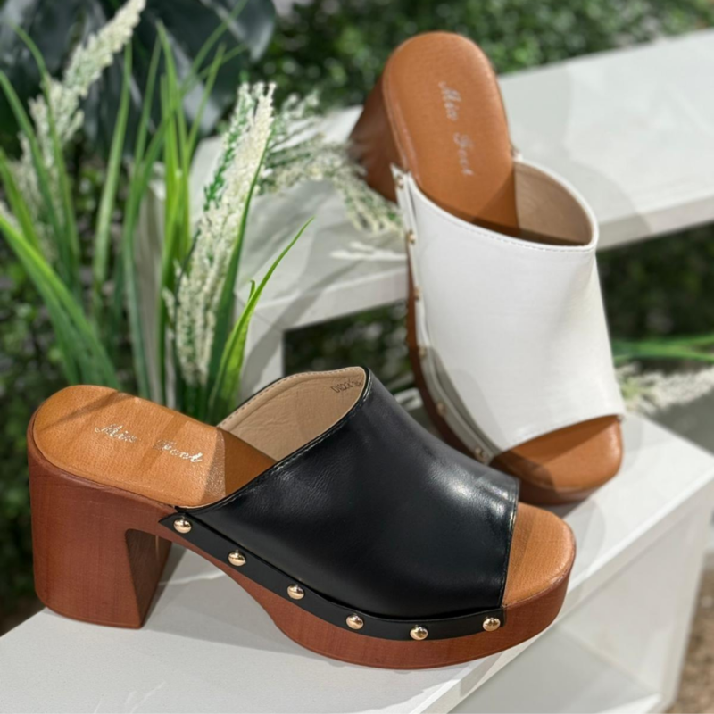 Wide Heel Open Slip-On