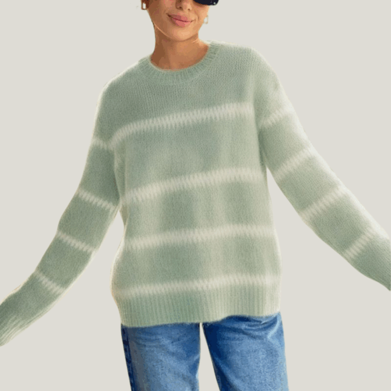 Knitted Sweater with White Stripes