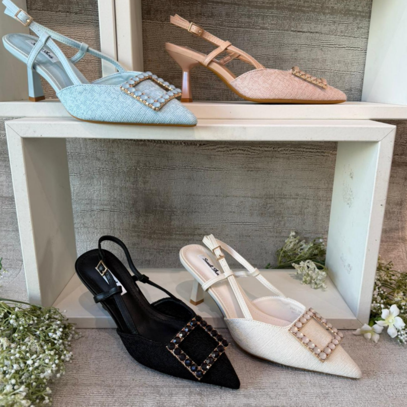 Pointed Heel with Square Embellished Buckle