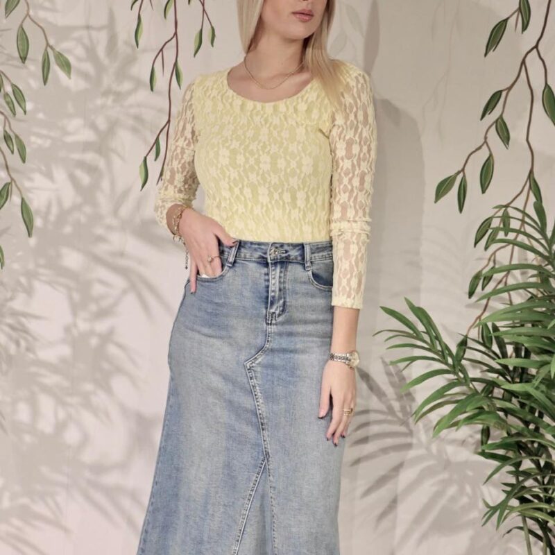 Light Wash Denim Maxi Skirt