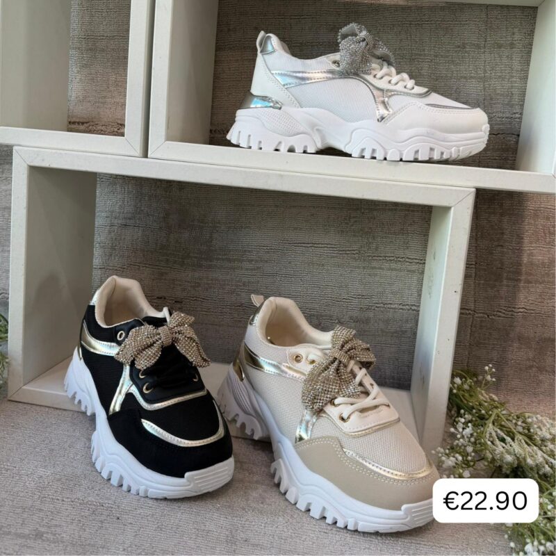 Chunky Rhinestone Bow Sneakers