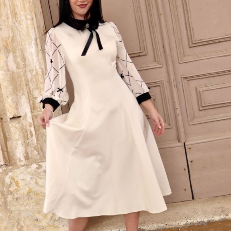 Ivory Grace Ribbon Midi Dress