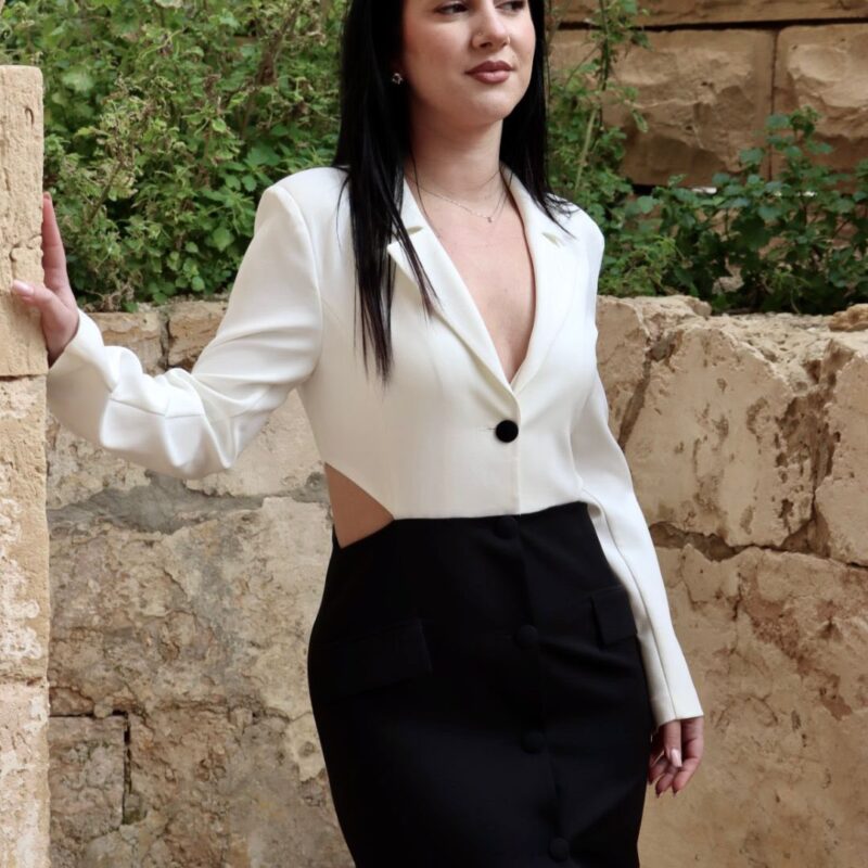 Monochrome Blazer Cutout Mini Dress