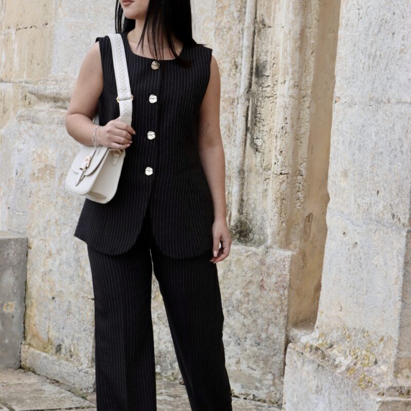 Pinstripe Wide-Leg Tailored Trousers