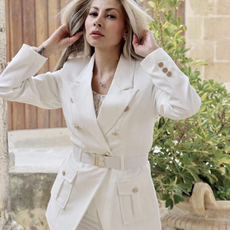 Ivory High-Waisted Tailored Straight-Leg Trousers