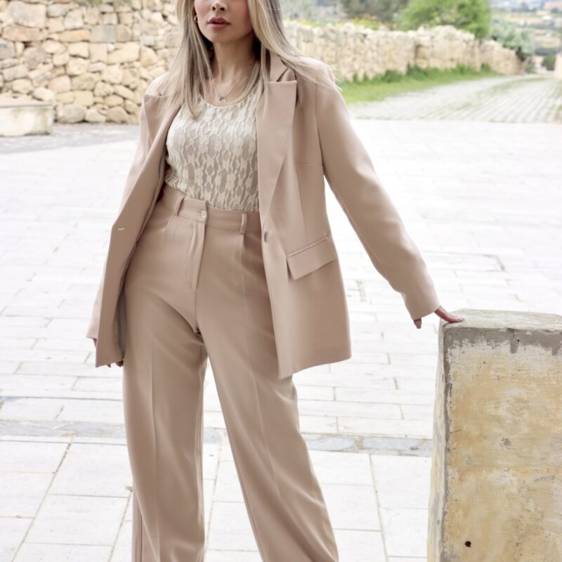 Women’s Beige Wide Leg Trousers Elegant Fit