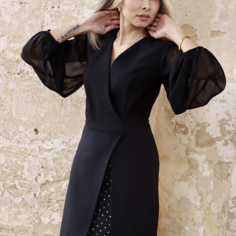 Chiffon-Sleeve Wrap Dress