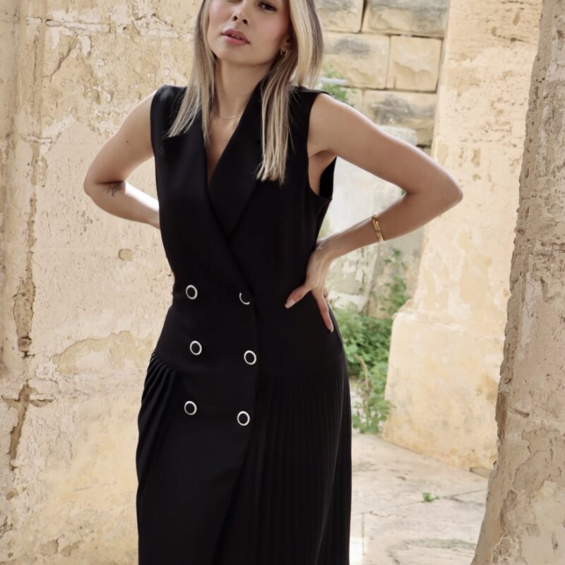 Double-Breasted Pleated Dress