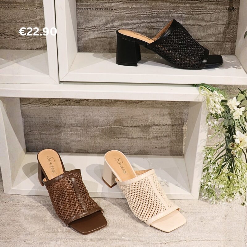 Woven Open-Toe Block Heel Mules