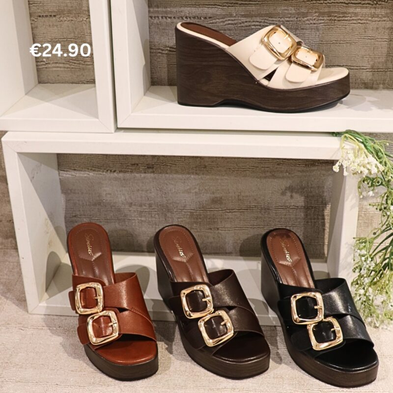 Double-Buckle Platform Wedge Sandals