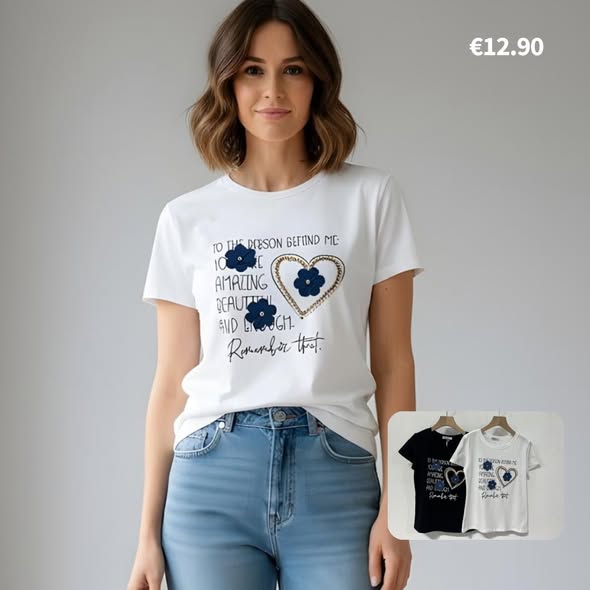 Slogan Heart Graphic Short-Sleeve Top