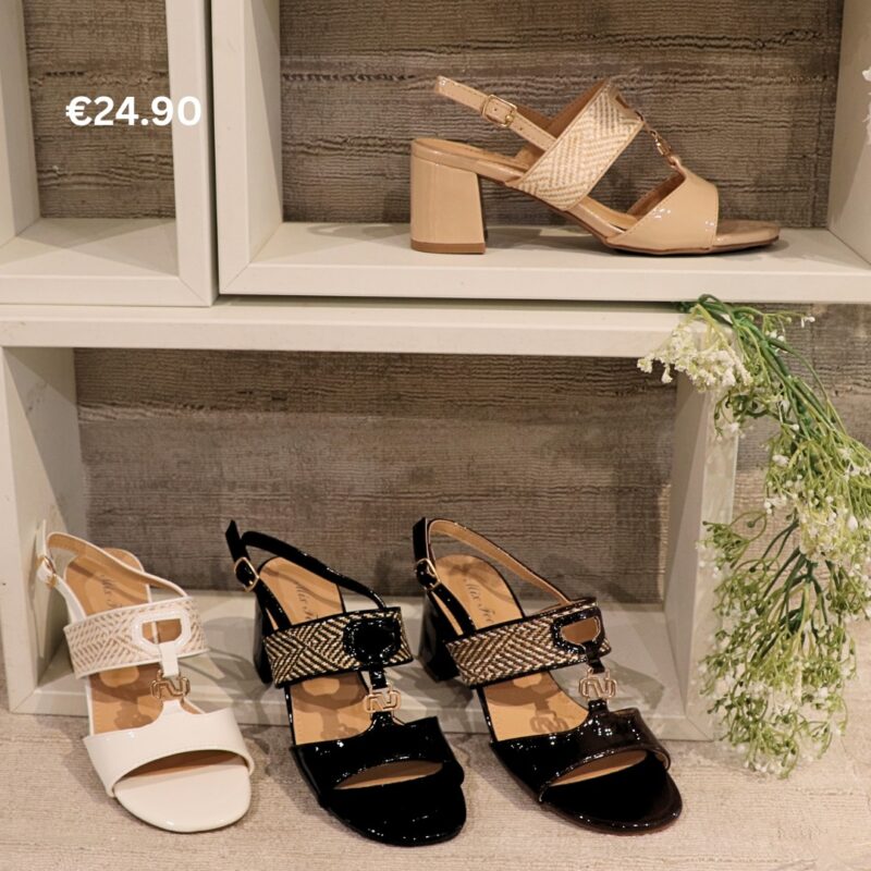 Patterned Strap Block Heel Sandals