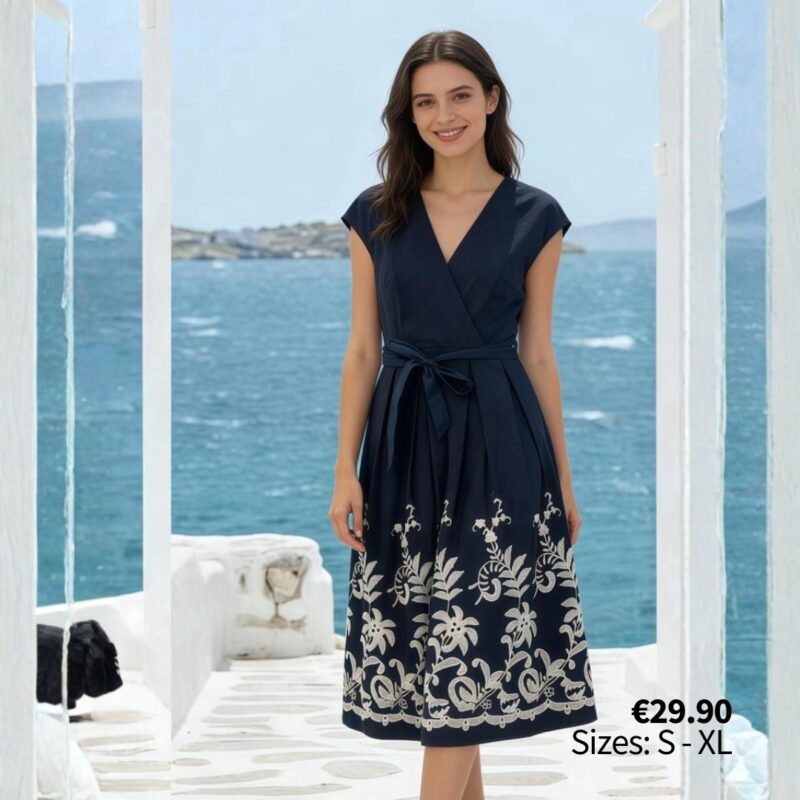 Sophisticated Navy V-Neck Wrap Midi Dress