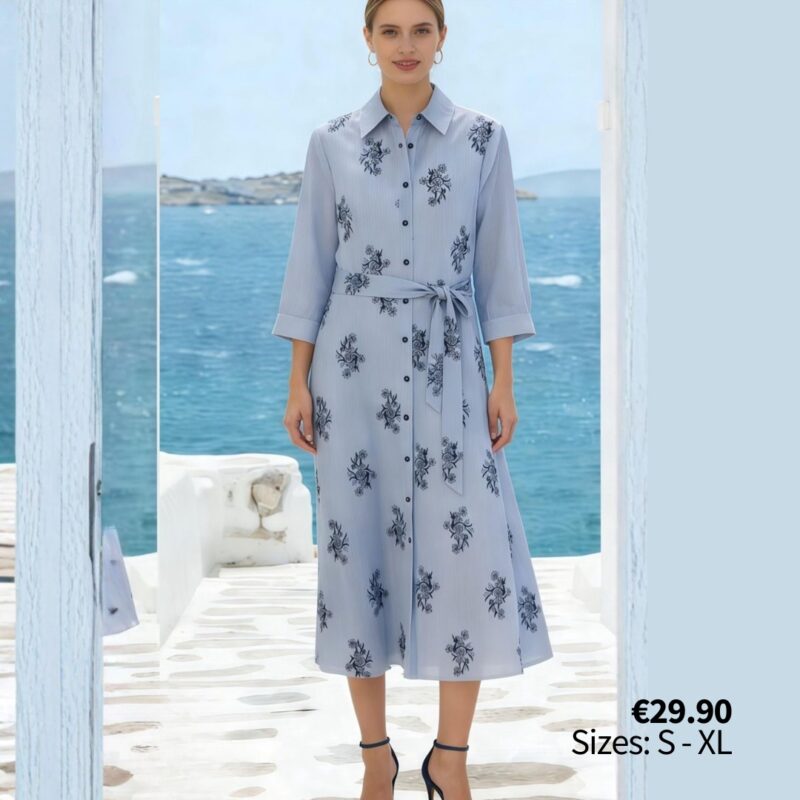 Chic Powder Blue Button-Down Shirt Dress