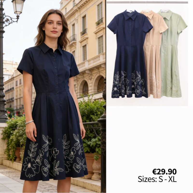 Short-Sleeve Collared Shirt Dress