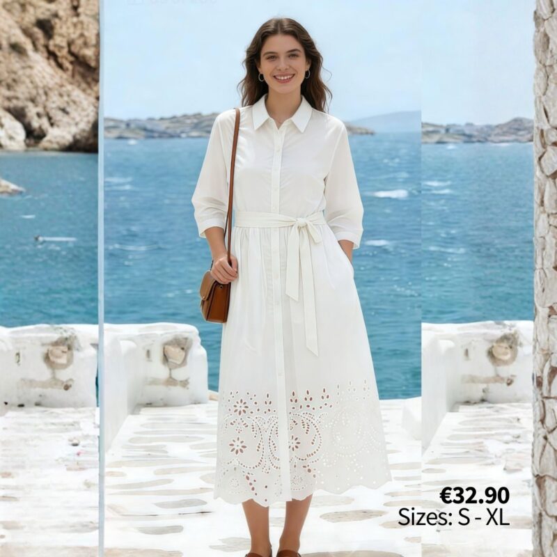 Elegant White Button-Down Midi Shirt Dress