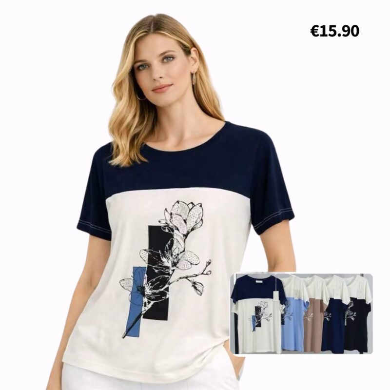 Floral Color-Block Short-Sleeve Top