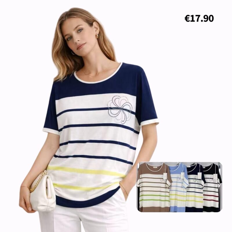 Striped Embroidered Short-Sleeve Top