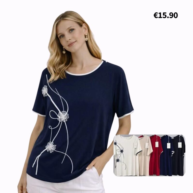 Embroidered Floral Short-Sleeve Top