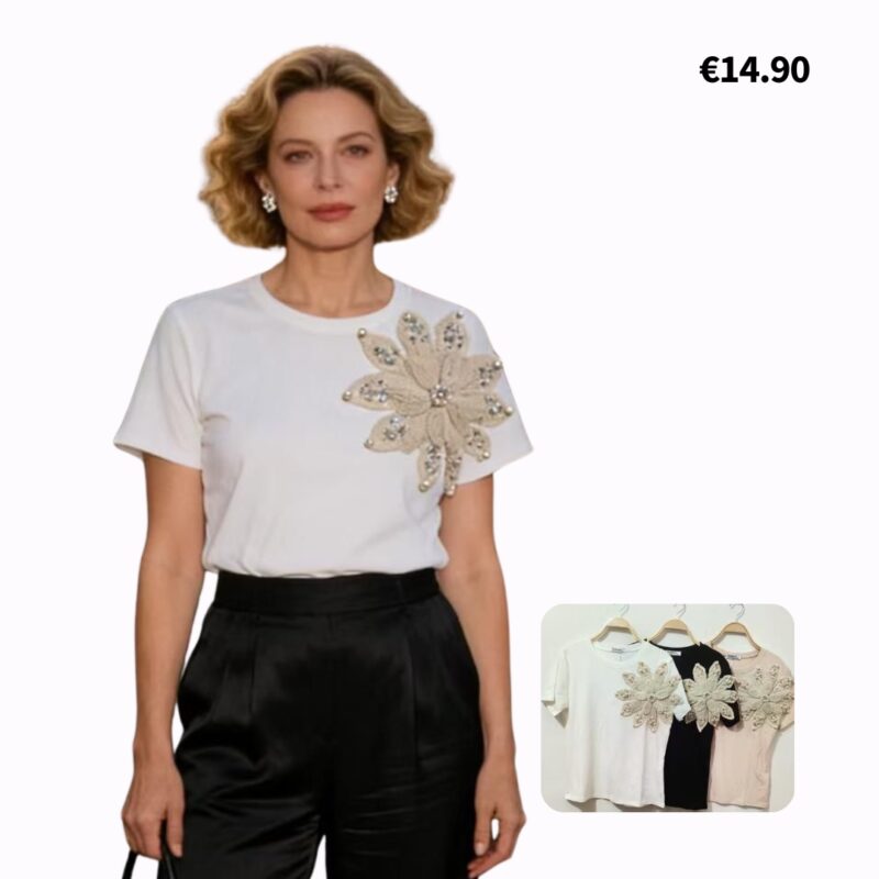 Floral Embellished Short-Sleeve Top