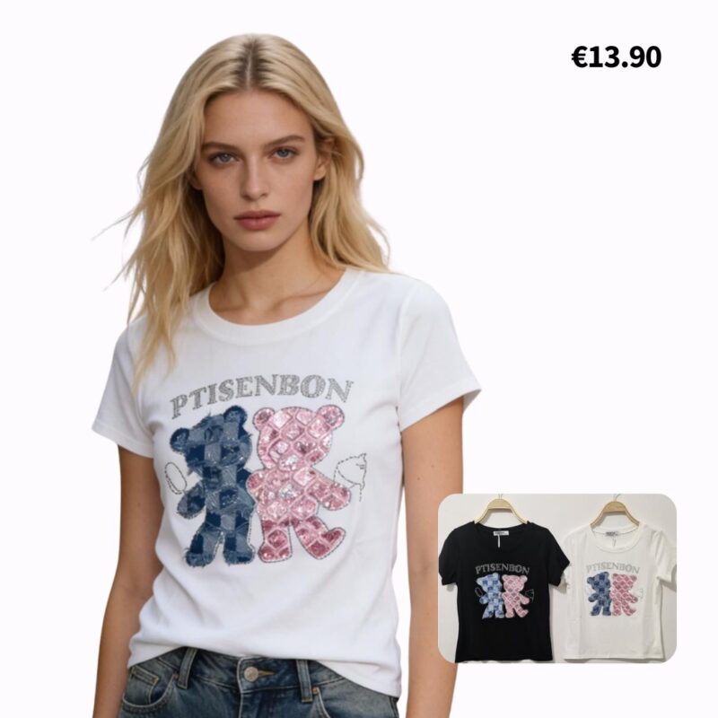 Teddy Bear Graphic Short-Sleeve Top