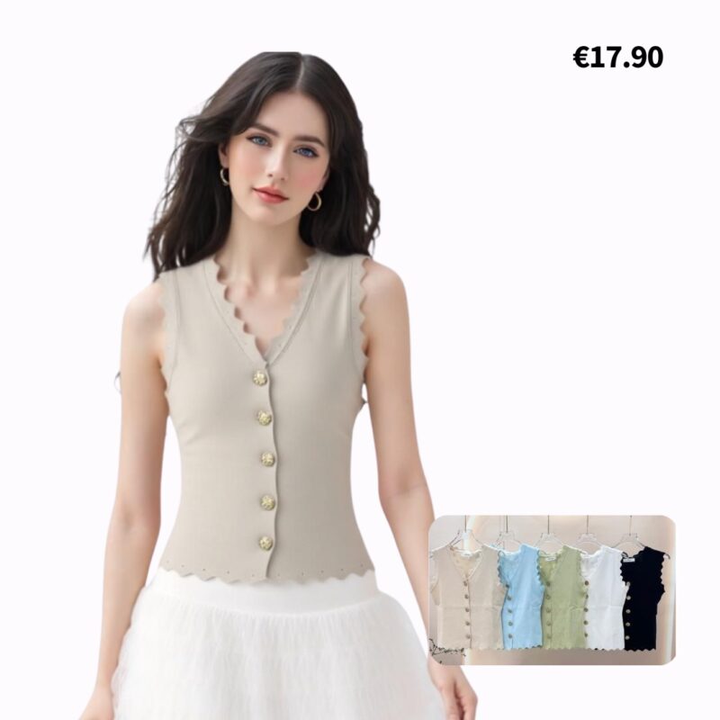 Scalloped Button-Up Knit Vest