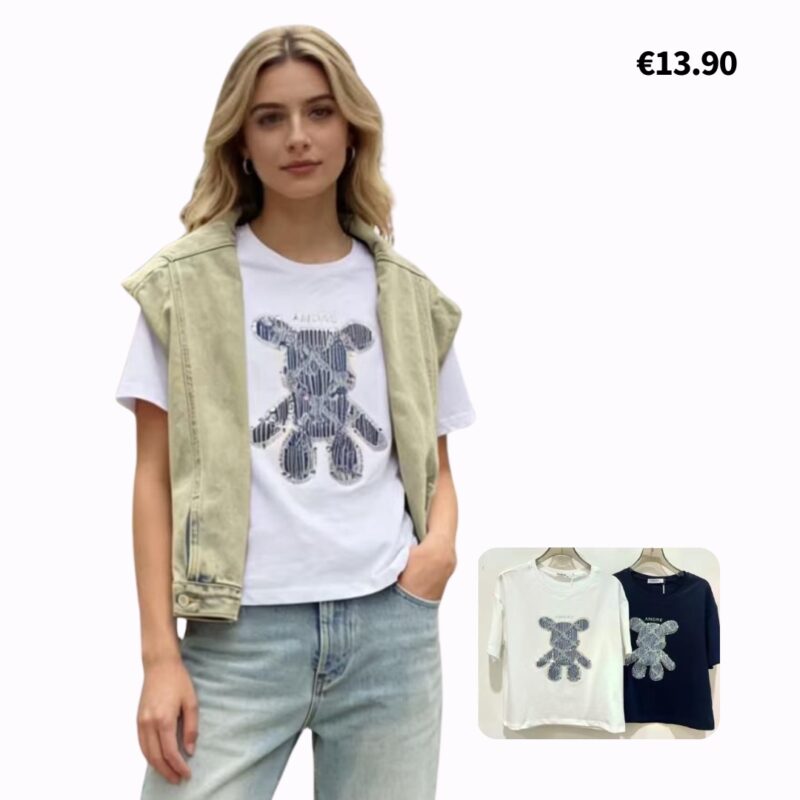 Sequin Teddy Graphic Short-Sleeve Top