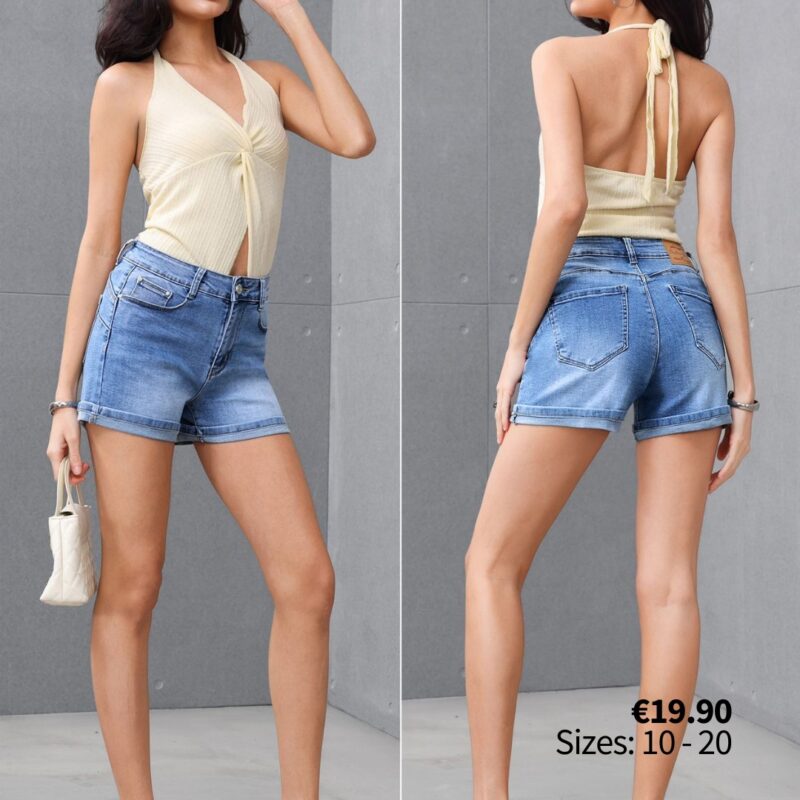 High-Waisted Rolled-Cuff Denim Shorts