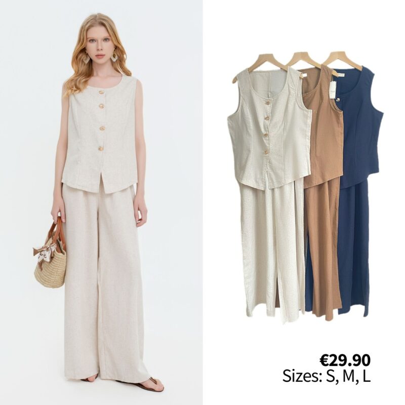 Sleeveless Button-Front Top and Wide-Leg Pants Set