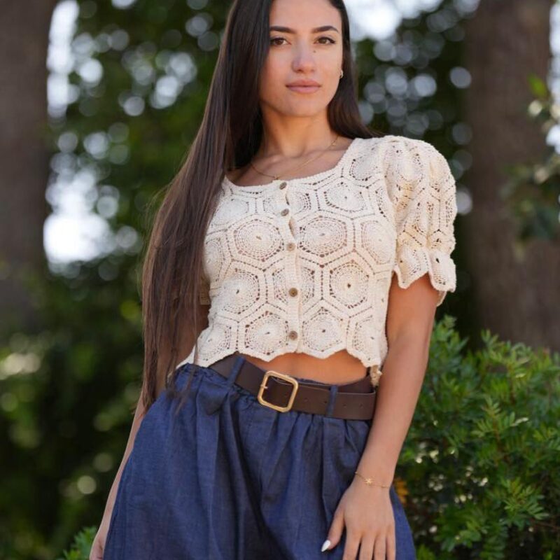 Vintage-Inspired Short-Sleeve Knit Top