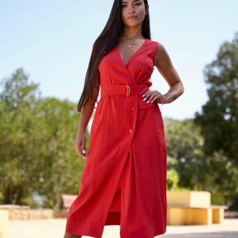 Sleeveless Linen-Blend Utility Dress